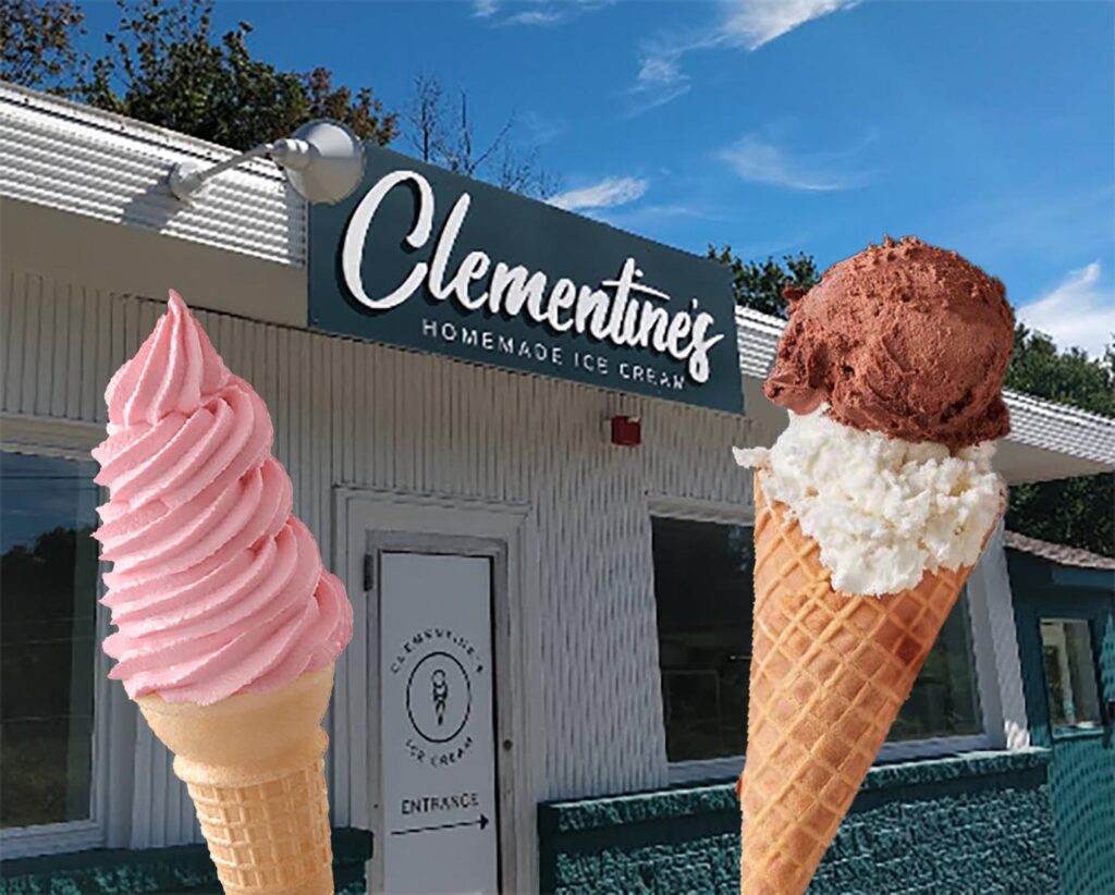 Clementine's sign and ice cream cones