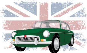MGB-GT, Mk1, British Flag Background www.buyautoart.com